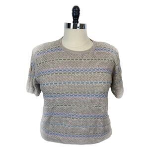 Alfred Dunner Vintage Granny Chic Coastal Pastel Stripe Short Sleeve Sweater XL
